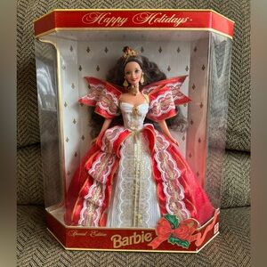 1997 Mattel Happy Holidays 10th Anniversary Special Edition Brunette Barbie